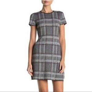 Theory Plaid Short Sleeve Merino Wool Mini Dress
